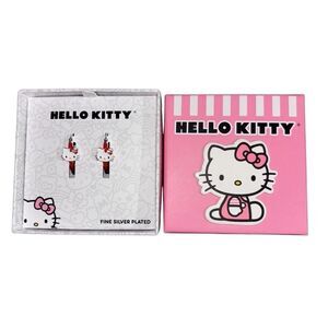 Hello kitty silver plated hoop earrings red white new